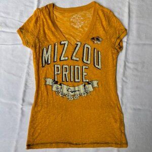 LADIES MIZZOU PRIDE SHEER TOP YELLOW LARGE G3 ALYSSA MILANO BRAND